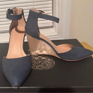 Navy Blue Closed Toe Wedge Heels